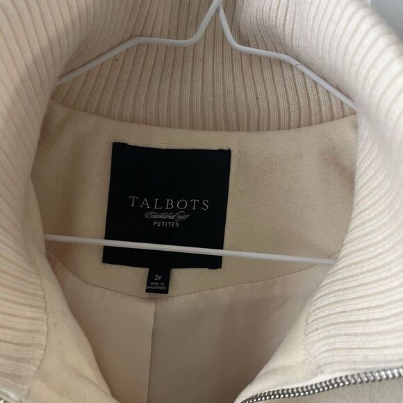 Talbots Coat Jacket Women 2P Wool Blend Cream Ivory Full Zip Ribbed Knit Lined - Picture 2 of 8